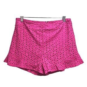 VOGE Boutique Hot Girl Eyelet Fushsia Ruffled Hem Back Zip Shorts Sz L (NWT)